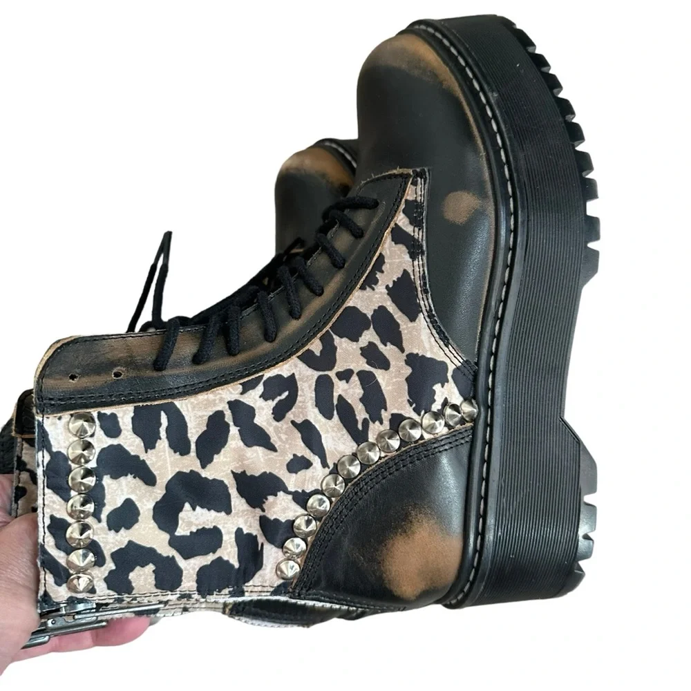 Steve Madden Leather Leopard Studded Moto Combat Boots EUC - Picture 6 of 16